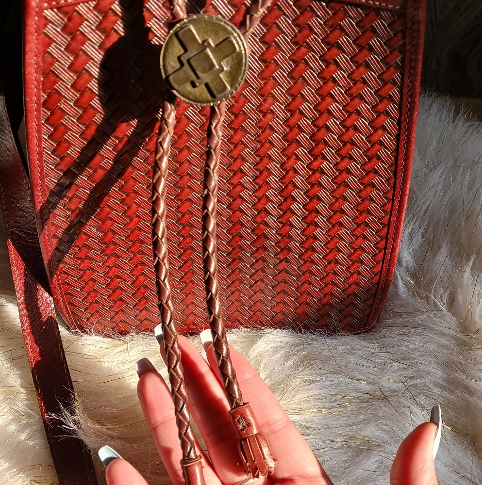 Brahmin Woven Leather Bucket Bag in Burgundy - Picture 10 of 14